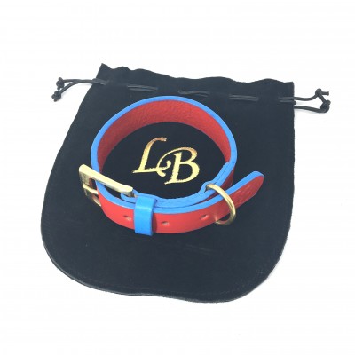 'SMILE AT ME' dog collar red/lightblue, danish design