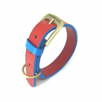 'SMILE AT ME' dog collar red/lightblue, danish design