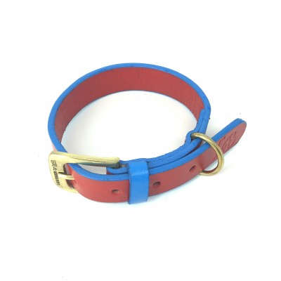 'SMILE AT ME' dog collar red/lightblue, danish design