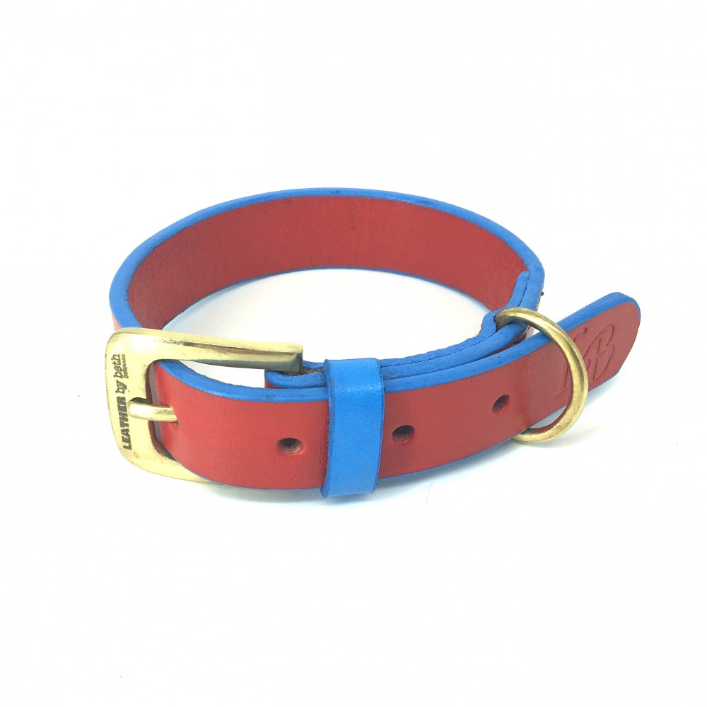 'SMILE AT ME' dog collar red/lightblue, danish design