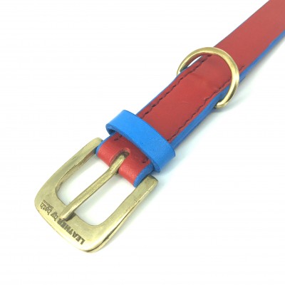 'SMILE AT ME' dog collar red/lightblue, danish design
