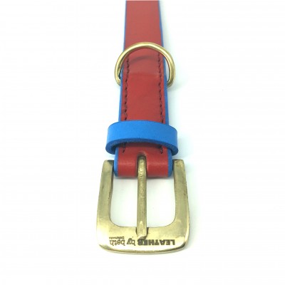 'SMILE AT ME' dog collar red/lightblue, danish design