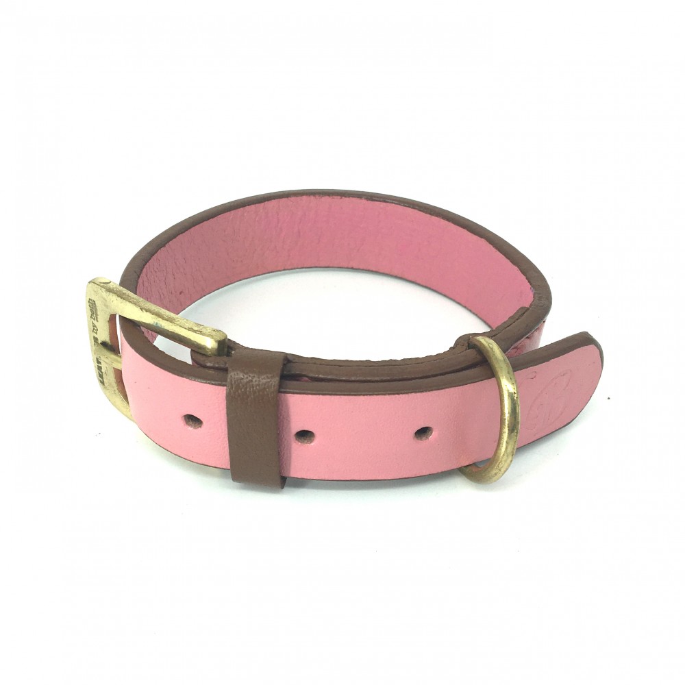 'SMILE AT ME' hundehalsbånd, pink/brun