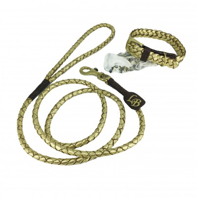 MINIFLET hundeline, guld læder, dansk design