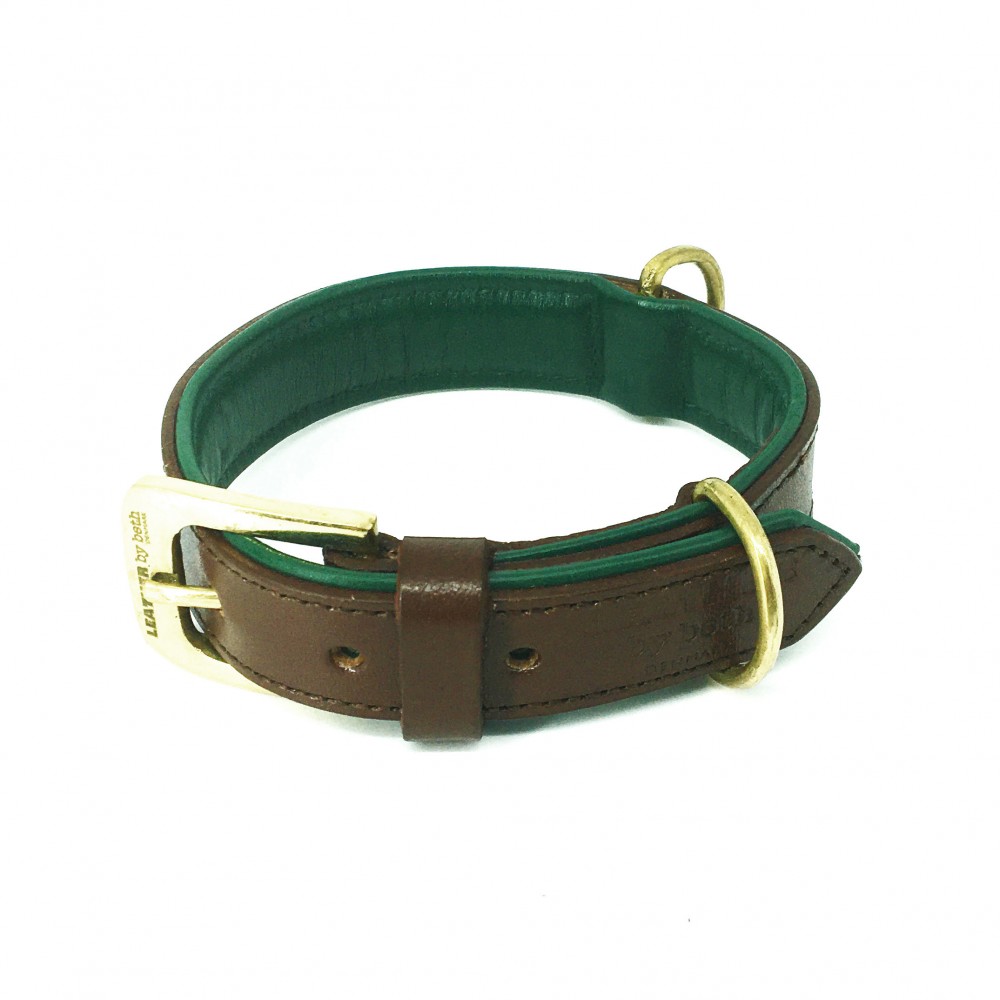 Citywalk Hundehalsband Cognac/Dunkelgrün, dänisches Design