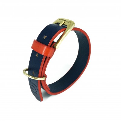 'SMILE AT ME' dog collar darkblue/red, danish design