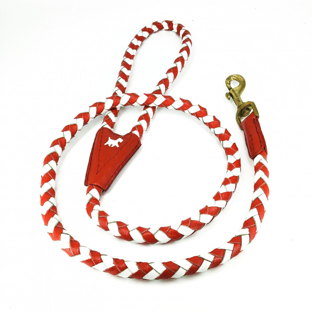 MAXIFLET hundeline, rød/hvid læder, dansk design