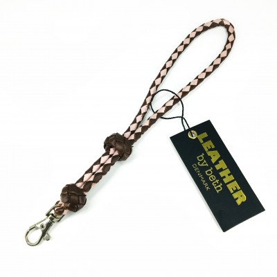 Nøglesnor, cognac/lyserød læder, dansk design