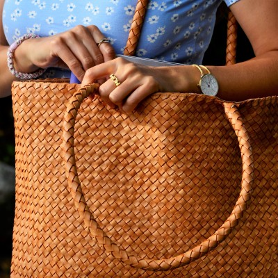 India leather shopper, cognac leather, danish design