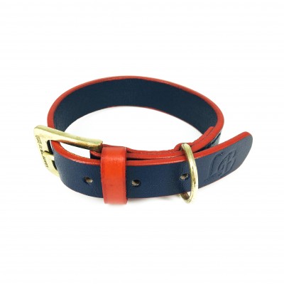 'SMILE AT ME' dog collar darkblue/red, danish design