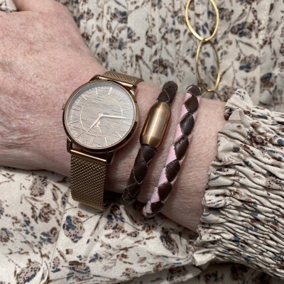 CASUAL armbånd, cognac/lyserød læder, dansk design