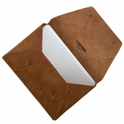 Laptop-cover i kernelæder, guld, dansk design
