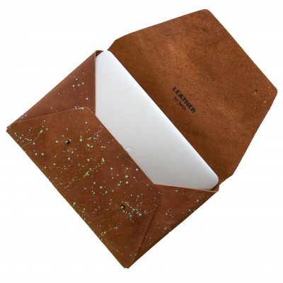 Kuvert Cover aus Kerne-Leder, Türkis & Grün Design