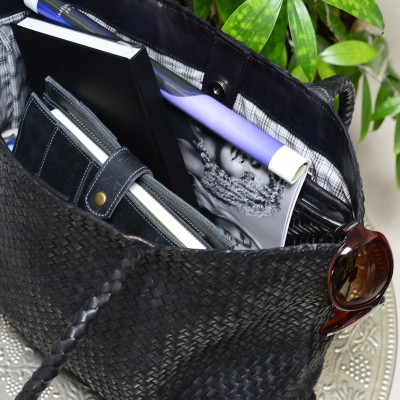India leather shopper, black leather, danish design