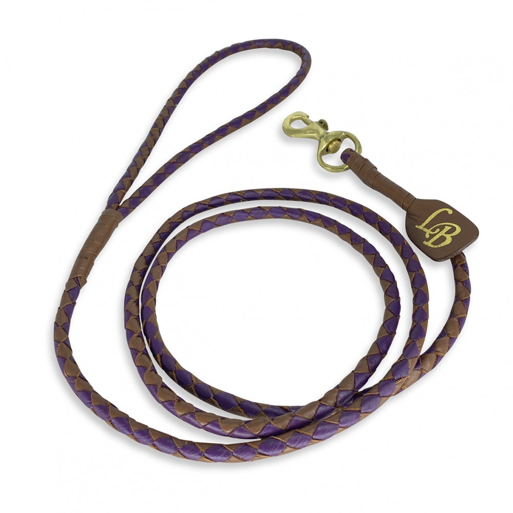MINIFLET hundeline, cognac/lilla læder, dansk design