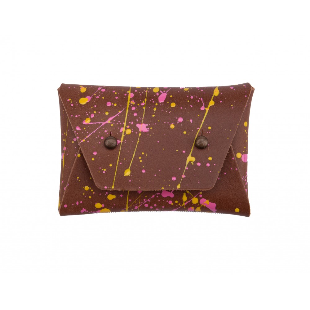 Kartenetui aus Kerne-Leder, Pink & Gelb Design