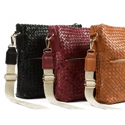 INDIA crossover/crossbody taske, kastanje læder