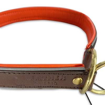 Glidehalsbånd, cognac/orange læder+refleks