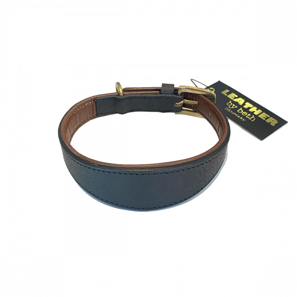 Windhund Hundehalsband, Schwarz/Cognac, dänisches Design