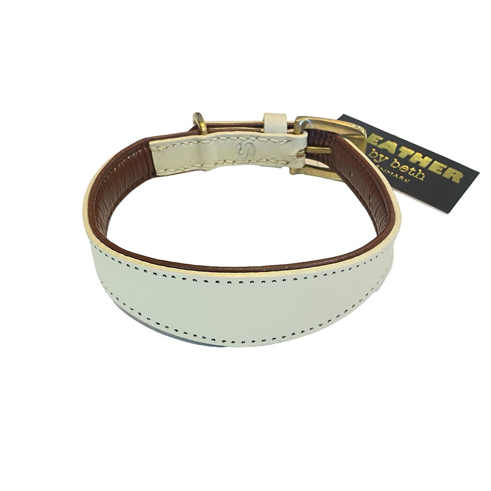 Windhund Hundehalsband, Créme/Cognac Leder