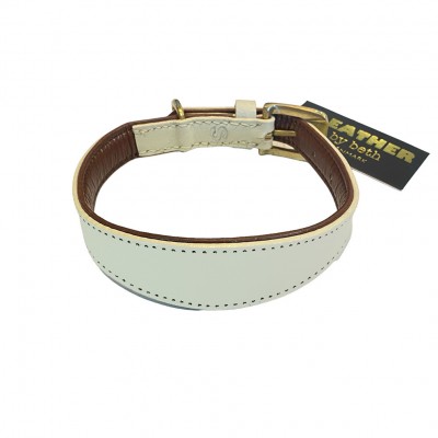 Windhund Hundehalsband, Créme/Cognac Leder