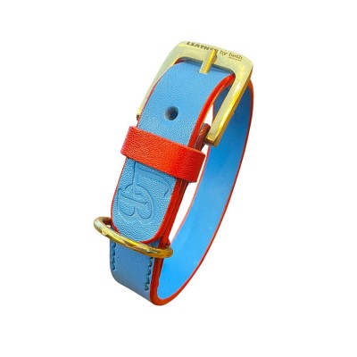 'SMILE AT ME' dog collar lightblue/red, danish design