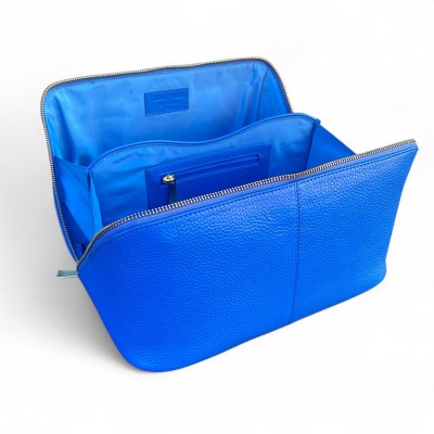 Hilton Toilettentasche, blaues Cashmere Grain Leder