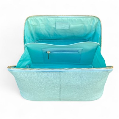Hilton Toilettaske, turkis Cashmere Grain læder