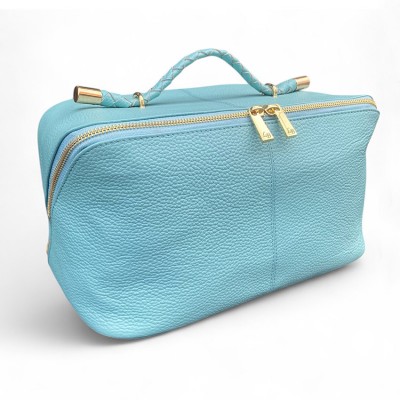Hilton Toilettaske, turkis Cashmere Grain læder