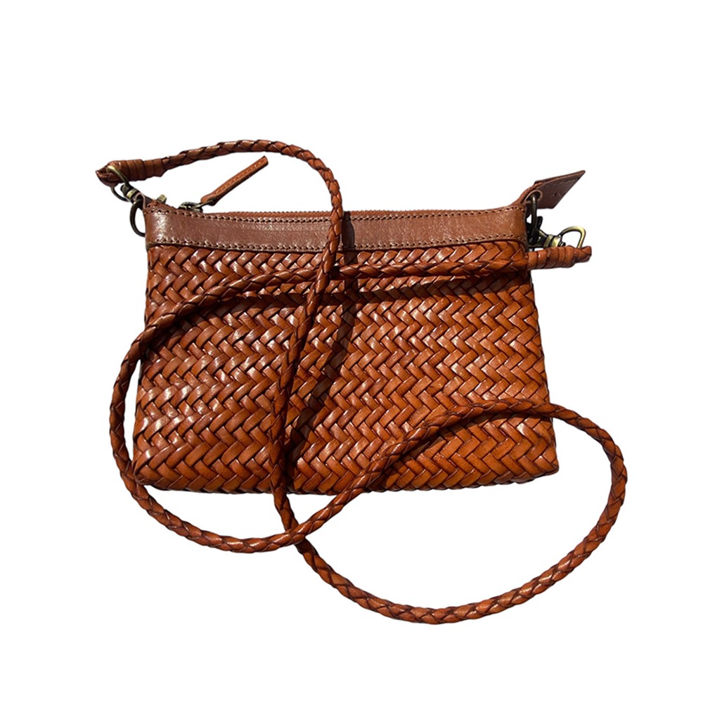 INDIA clutch handbag, cognac leather