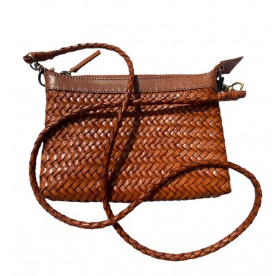 INDIA clutch handbag, cognac leather