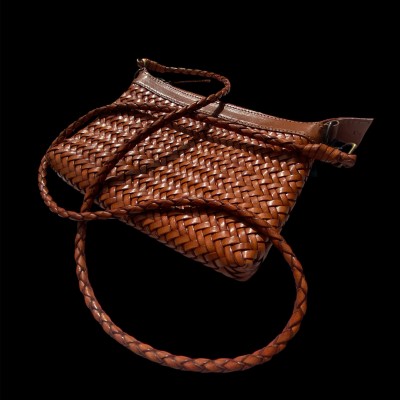 INDIA clutch handbag, cognac leather