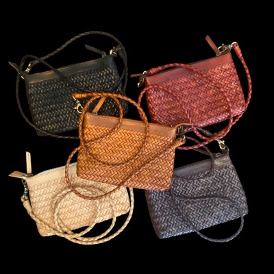 INDIA clutch handbag, cognac leather