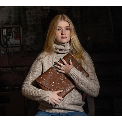 Envelope cover core leather, turkis & green design