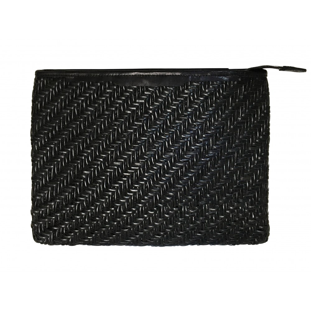 INDIA laptop cover, håndflettet sort læder, dansk design