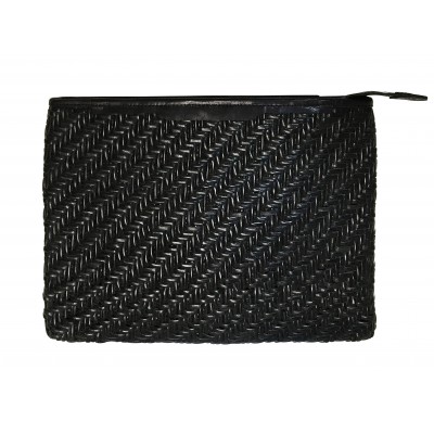 INDIA laptop cover, håndflettet sort læder, dansk design